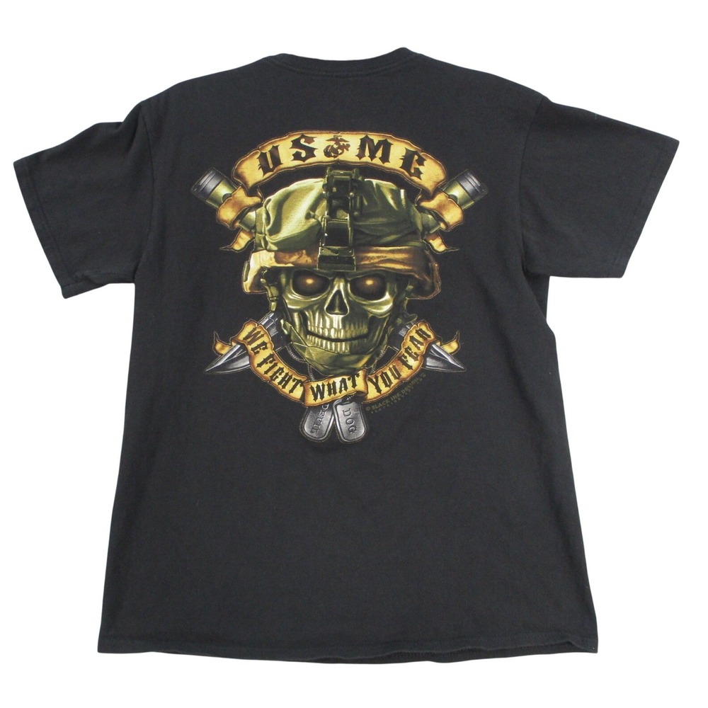 Black Ink Design USMC Devil Dog T-Shirt Mens Medium Black Live Free Graphic Tee
